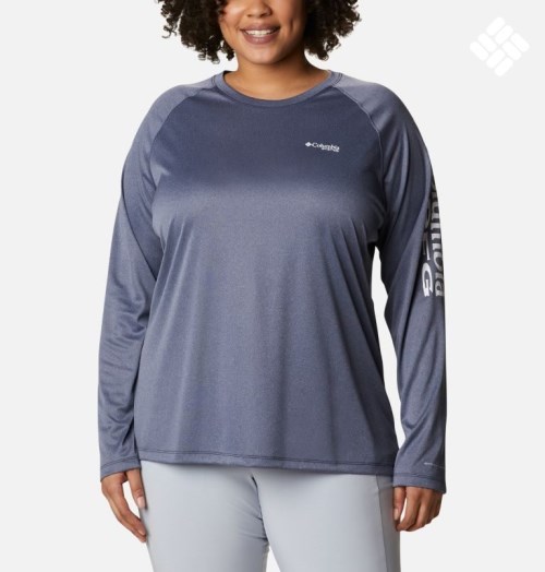 Hanorace Columbia PFG Tidal Tee Heather Long Sleeve Dama Bleumarin | Plus Size EMA1Q089S